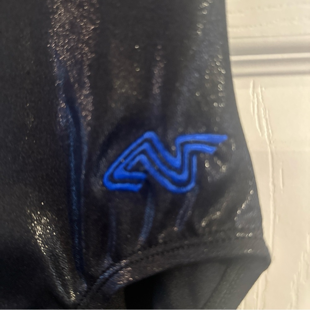 Alpha Factor Gymnastics Leotard Blue And Black With Silver & Rhinestones Size CM - Picture 2 of 4